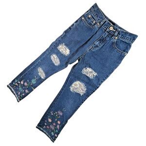 GAP Jeans Girls 10 Distressed Lace Flowers 100% Cotton Slim (W24 L25)